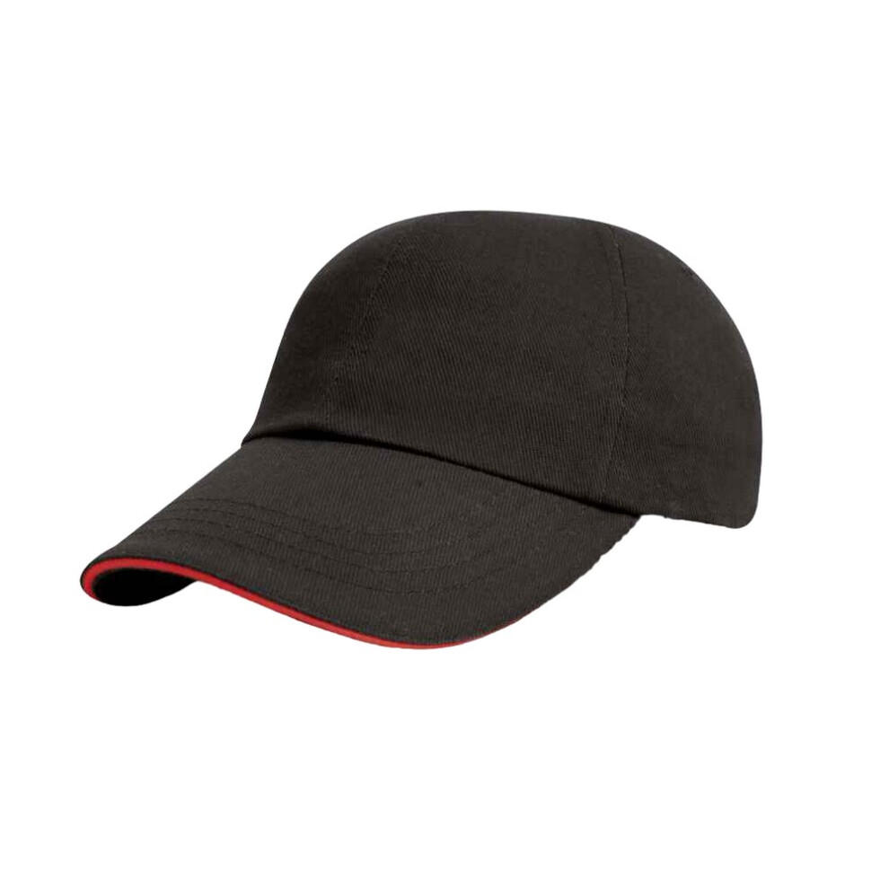 Result (One Size, Black/Red) Mens Heavy Brushed Cotton Sandwich Peak Baseball Cap