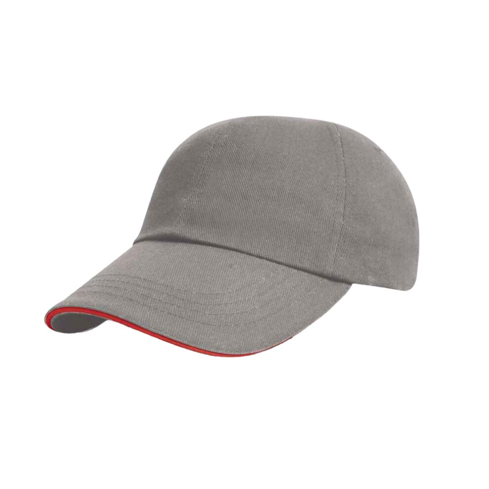 Result (One Size, Grey/Red) Mens Heavy Brushed Cotton Sandwich Peak Baseball Cap