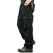 (Black, 40) Pocket Mens Cargo Work Pants Military Army Casual Hiking Bottoms Combat Trousers
