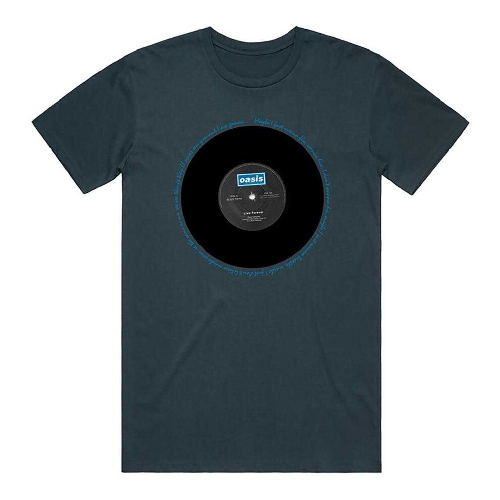 Oasis (Xxl, Denim ) Unisex Adult Live Forever Single T-Shirt Blue