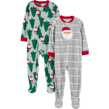 Simple Joys by Carter's Kinderen Feest Loose-fit Vlamwerende Fleece Voetpyjama's, Lichtgrijs Santa/Groen Kerstprint, 7