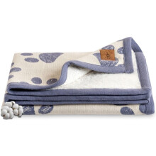 Little Dedi Small Pet Blanket - 100% Organic Cotton, Double Layer Plush Sherpa, Soft Plush, Blue Paw Jacquard Knit, 30"x38", Small Dog Blanket, Ideal