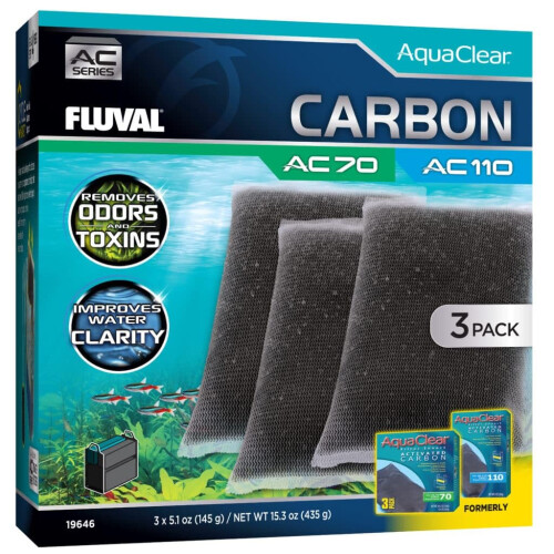 Fluval Carbón para Filtro de Poder AC70/AC110, 15.3 oz / 435 g, 3-Pack - Fluval