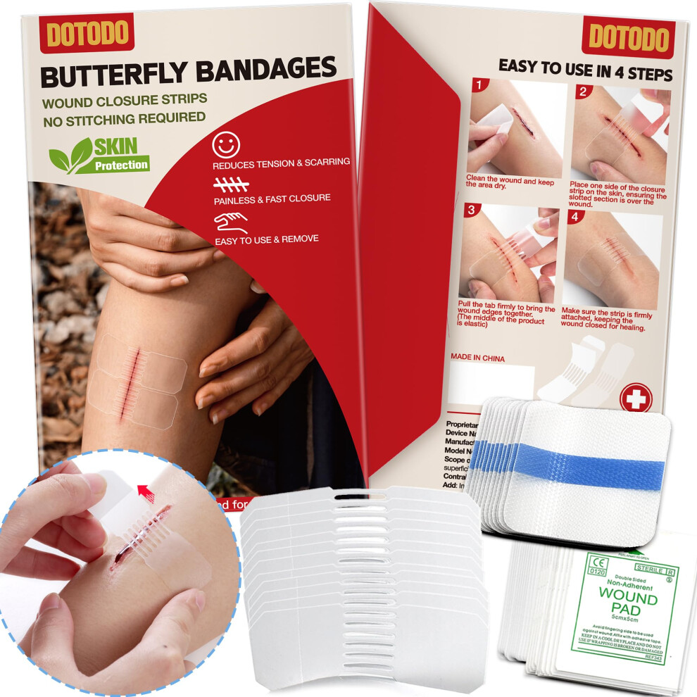 Dotodo Butterfly Bandages Emergency Wound Closure - 12Pcs Repair Wounds Without Stitche | Rapid Butterfly Closure Bandages, Transparent