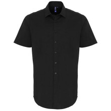 (L, Black) Premier Mens Poplin Stretch Short-Sleeved Shirt