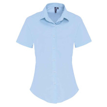 (XS, Pale Blue) Premier Womens/Ladies Cotton Poplin Stretch Short-Sleeved Shirt