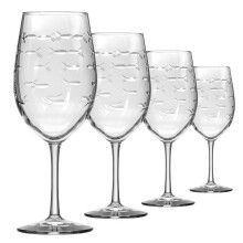 Rolf Glass École de Poissons 18oz Verre à Vin | Set de 4 | Grands Verres à Vin | Cristal sans Plomb | Verres à Vin Gravés | Fabriqué en