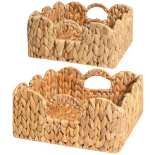 KOKODO Set of 2 Scallop Woven Wicker Baskets, Handcrafted Scalloped Storage Basket with Decorative Scalloped Edge for Living Room, Bedroom, Nursery