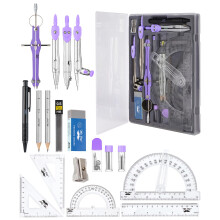 Mr. Pen - Geometriest, 15 stuks, Paars, 15 cm Swing Arm Protractor, Divider, Set Squares, Liniaal, Compassen