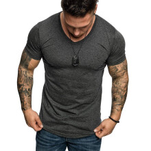 (Dark Gray, L) Casual Mens Fashion Fit Short Sleeve Slim Muscle Bodybuilding Tops Tshirt Tee