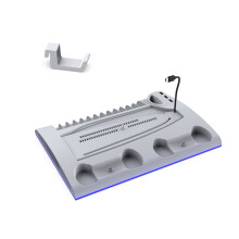 Charging Stand, Multifunctional LED Cooling Stand with Charging Station, 2 Controllers for PS5 PS5 SLIM Console White