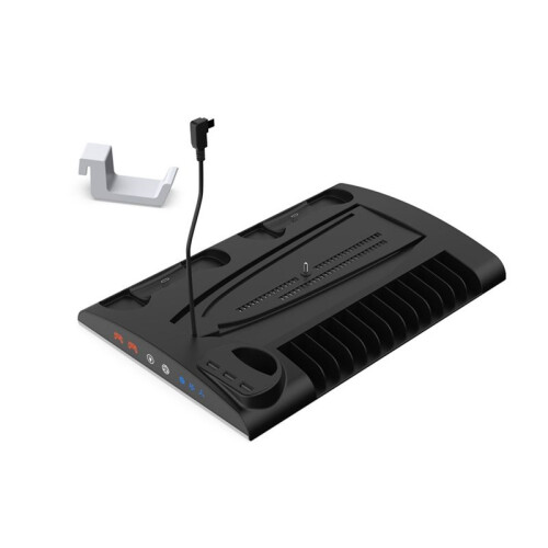 Charging Stand, Multifunctional LED Cooling Stand with Charging Station, 2 Controllers for PS5 PS5 SLIM Console Black