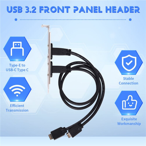 50cm USB 3.2 Front Panel Header Type-E to USB-C Type C Female Connector Extension Wire Cable TYPE-E Baffle Cable 2