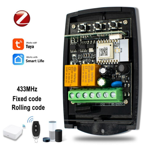 Tuya ZIGBEE 220V 85-250V Universal Garage Door Opener 2CH 433 Receiver Fixed Rolling Code Controller Works 1