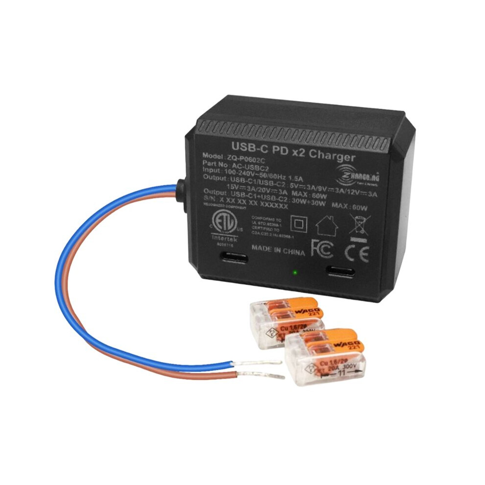 Upgrade Ac To Type-C Power Supply, Pd3.0 Protocol, Dual Type-C Output Maximum Power Of 60W Per Port. 6033826263834