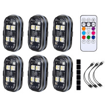 6 Stuks Draadloze LED-Stroboscooplampen met Afstandsbediening, 350 MAh, USB-Oplaadbaar, 8 Kleuren, Hoge Helderheid, Waterdicht