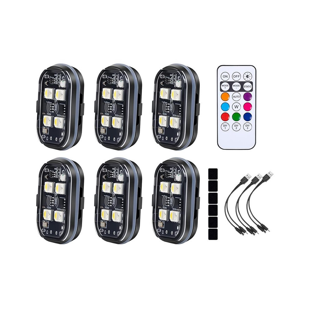 6Pcs Wireless Led Strobe Lights With Remote Control, 350 Mah Usb Rechargeable 8-Color High Brightness Waterproof 6031088627364