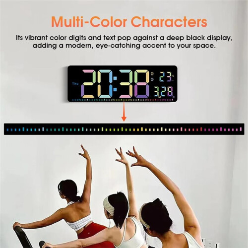 Digital Wall Clock, 16" Colorful Digital Display Clock, Date, Week, Temperature, Dual Alarm, Auto-Dimming, DST,Countdown 1