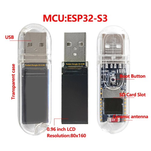 Placa de Desenvolvimento ESP32-S3 Pocket-Dongle-S3 N16R8 com Tela LCD de 0,96 Polegadas 2