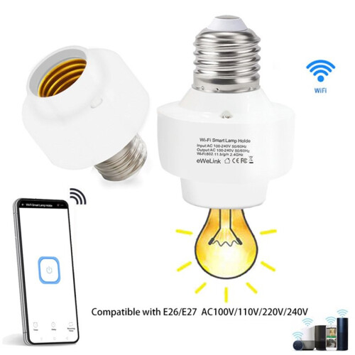 WiFi Bulb Socket E26 E27 Light Bulb Adapter,Wireless 2.4G Remote Control Lamp Base Holder,EWeLink APP Remote Timer
