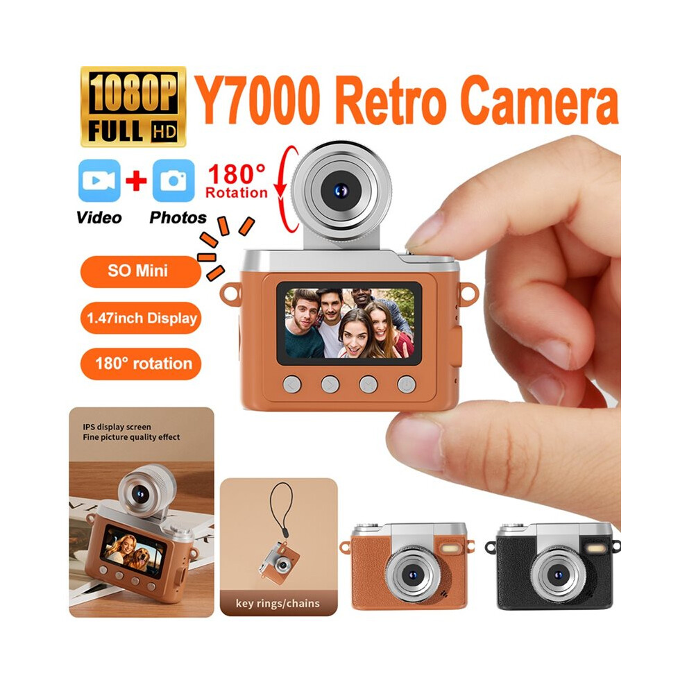 Y7000 Keychain Camera With Screen 1080P Hd Portable Retro Compact Video Recorder Camera With Flash Lamp Black 6032940032098