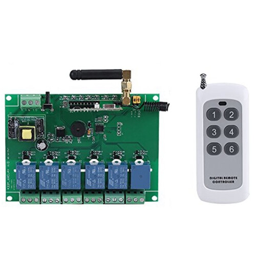 110-240V 6 Channel RF Relay Module Board Remote Control  Momentary Selflocking Interlock 3 Commands 30mA X 6