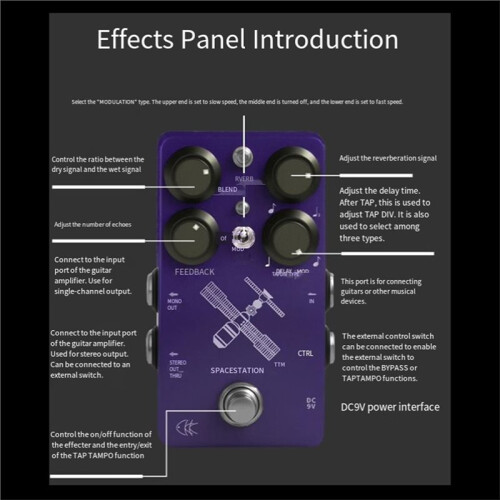 SPACEESTATIONTTM Pro TTM Delay-Effektgerät Reverb/Distortion Multifunktionales Einzelblock-Effektgerät für E-Gitarre 2