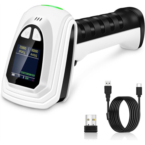 1D QR 2D Barcodescanner, Draadloze  Barcodescanner met LCD-Scherm, Draagbare Barcodelezer