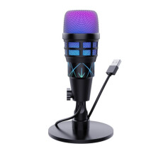 Microfone Condensador USB com RGB, Microfone para Jogos para Podcast, Laptop, Gravação e Streaming de Jogos