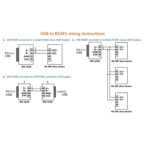 6X USB to RS485 Communication Module Bidirectional Half-Duplex Serial  Converter