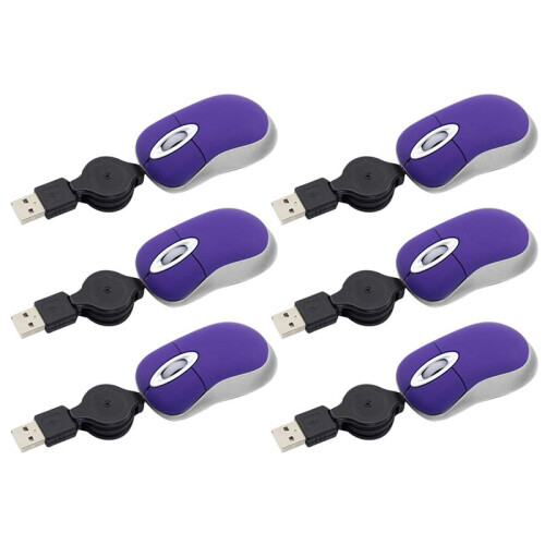 6X  USB Wired Mouse Retractable Tiny Small Mouse 1600 DPI for Windows 98 2000 XP Vista Version