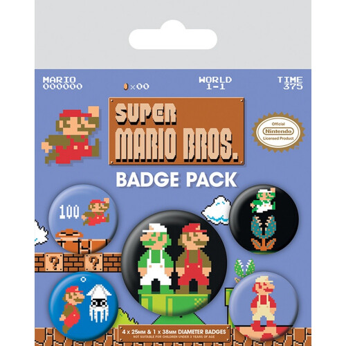 Super Mario Super Mario Retro Badge Set (Pack of 5)