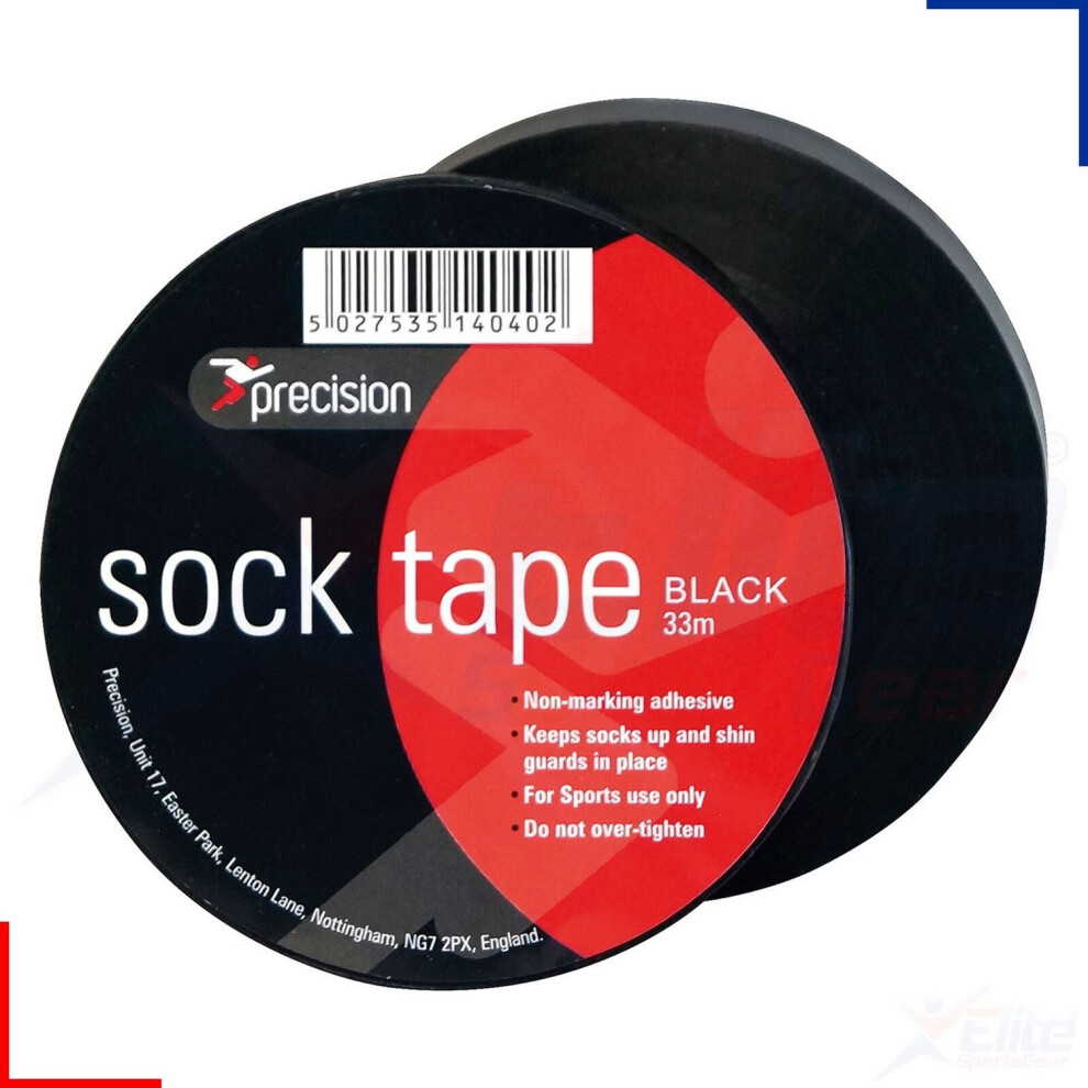(33M, Black) Precision 19Mm Sock Tape (Pack Of 10)