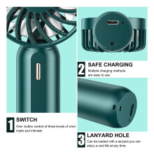 Ventilatore Portatile, Ventilatore Portatile Personale con Batteria Ricaricabile, Ventola di Raffreddamento con 3 Velocità Regolabili, per Bambini,