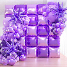 25+149pcs Double-Sided Purple Balloon Wall Kit - 25 Dark/Light Purple Foil Square Balloons 146 Metallic Lavender Purple Latex Balloon Garland & Star B