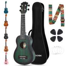 Ukulélé Vert AODSK 23 Pouces pour Débutant avec Housse Sangle Cordes Nylon 4 Médiators Cadeau de Fête