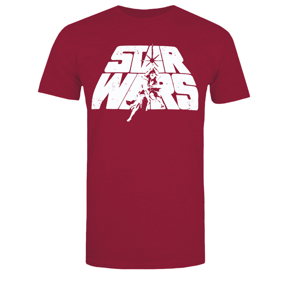 Star Wars (M, Burgundy) Mens Retro Logo Cotton T-Shirt Red,Multicoloured