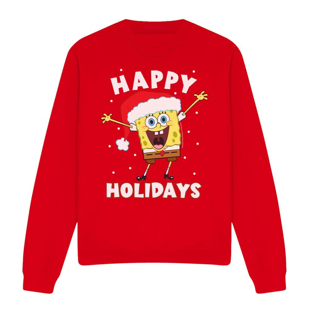 Spongebob Squarepants (Xl, Red) Unisex Adult Happy Holidays Christmas Sweatshirt