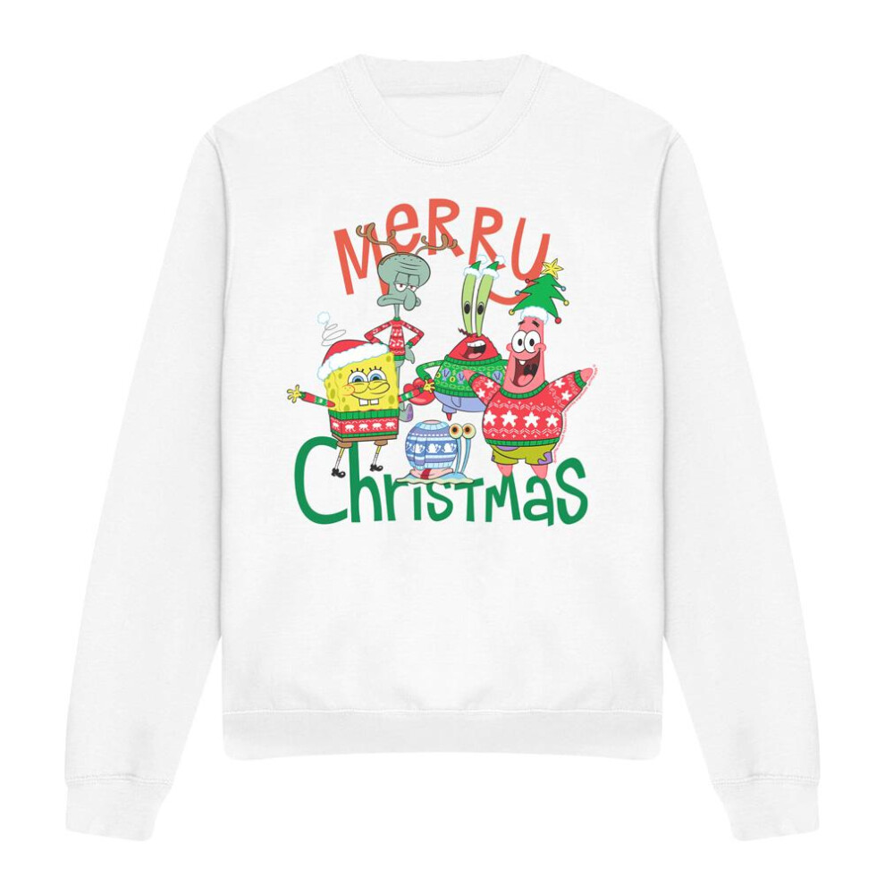 Spongebob Squarepants (Xxl, White) Unisex Adult Merry Christmas Group Sweatshirt