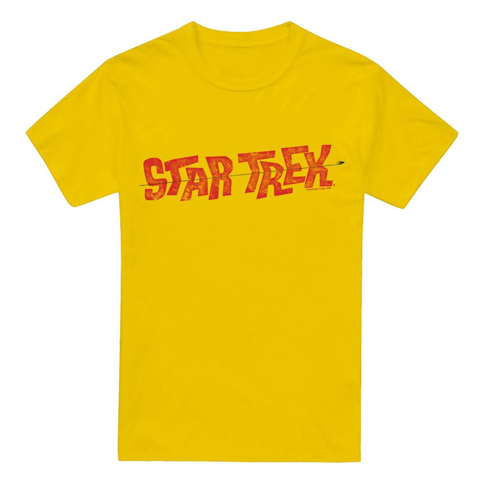 Star Trek (L, ) Mens Distressed Comic Logo T-Shirt Yellow
