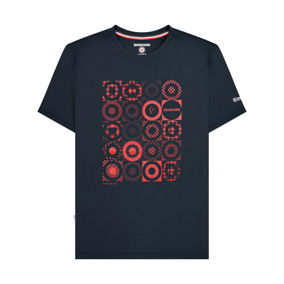 Lambretta (3Xl, Navy) Mens Ss25 Target Pattern T-Shirt Blue,Multicoloured