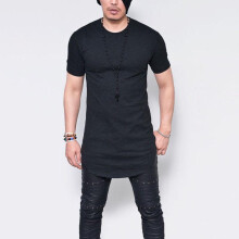 (Black, Tag 2XL=US L) Men Hem Curve Tshirt Side With Zipper Short Sleeve Men Long Usa Line Streetwear