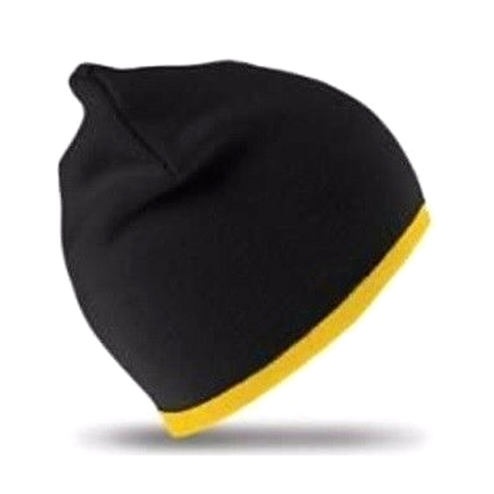 Result (One Size, Black/Yellow) Unisex Reversible Fashion Fit Winter Beanie Hat