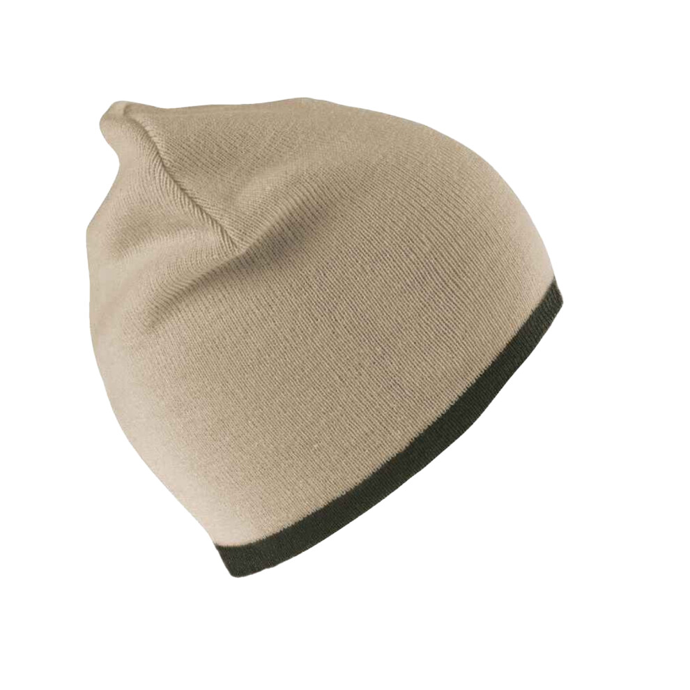 Result (One Size, Stone/Olive) Unisex Reversible Fashion Fit Winter Beanie Hat