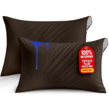 Utopia Bedding Waterproof Pillow Protectors Zippered King Size (2 Pack, Brown), Zippered Pillowcases, Bed Bug Proof Pillow Encasement Covers 20 x 38 I