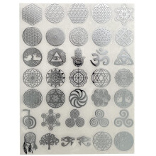 STICKERS METÁLICOS ARTEM 35 uds/pack Flor de la Vida Geometría Pirámide Orgón Autoadhesivos (Plata)