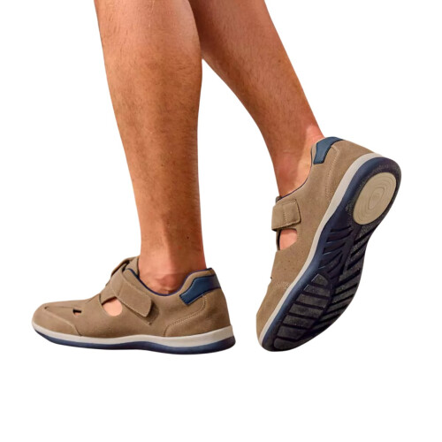 (6.5 UK, Beige) Atlas For Men Mens Split Leather Hook and Loop Sandals 2