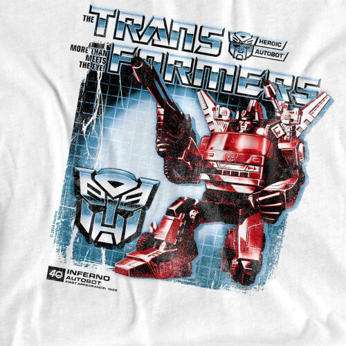 Transformers (S, White) Transformers Mens Inferno Box 40th T-Shirt 2