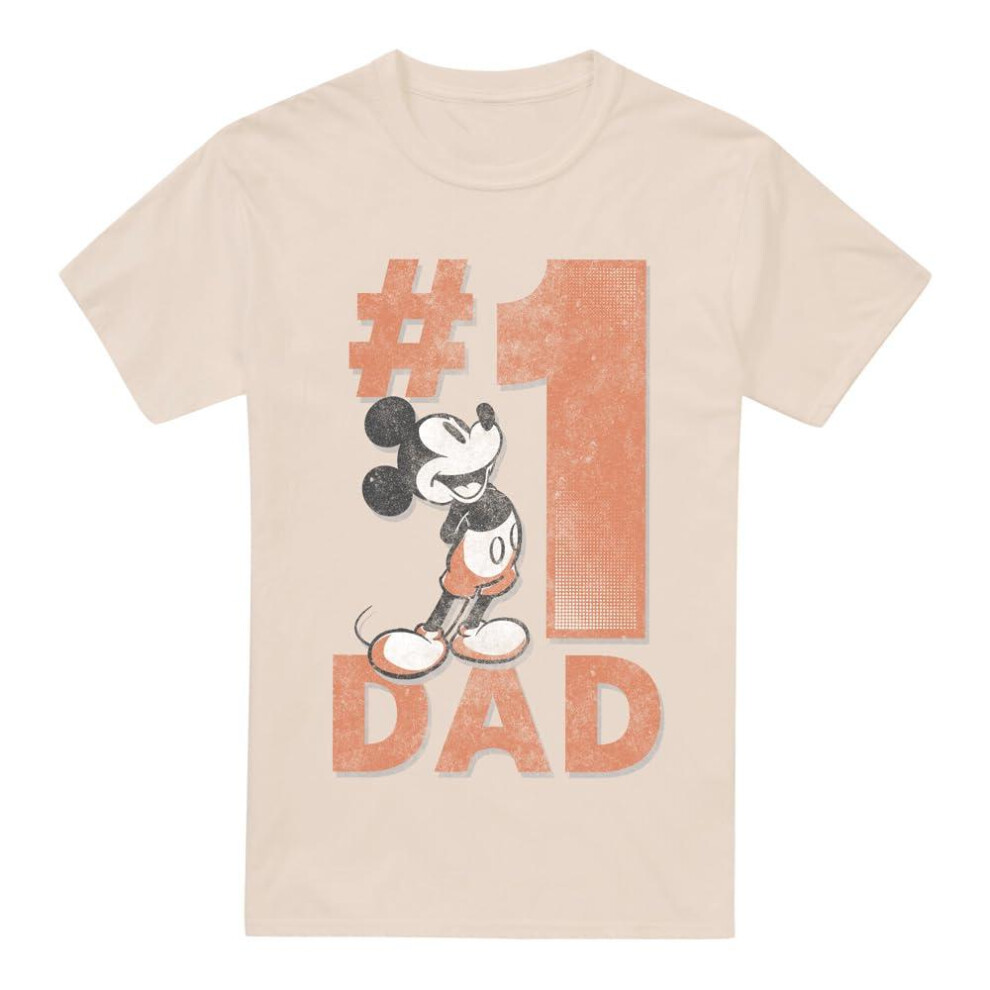 Disney (M, Natural) Mens Number 1 Dad Mickey Mouse T-Shirt Multicoloured