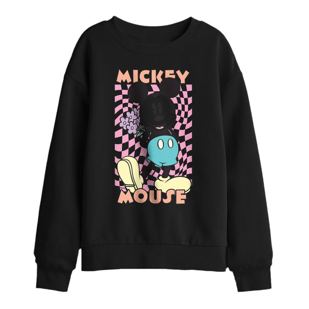 Disney (9-11 Years, Black) Childrens/Kids Mickey Mouse Warp Check Sweatshirt